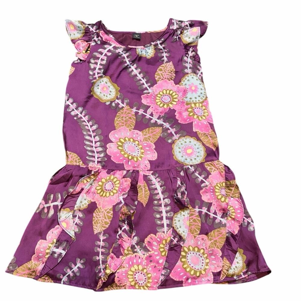 GapKids Girls Dress L 10 Purple Floral Ruffle Flutter Sleeve Lined
